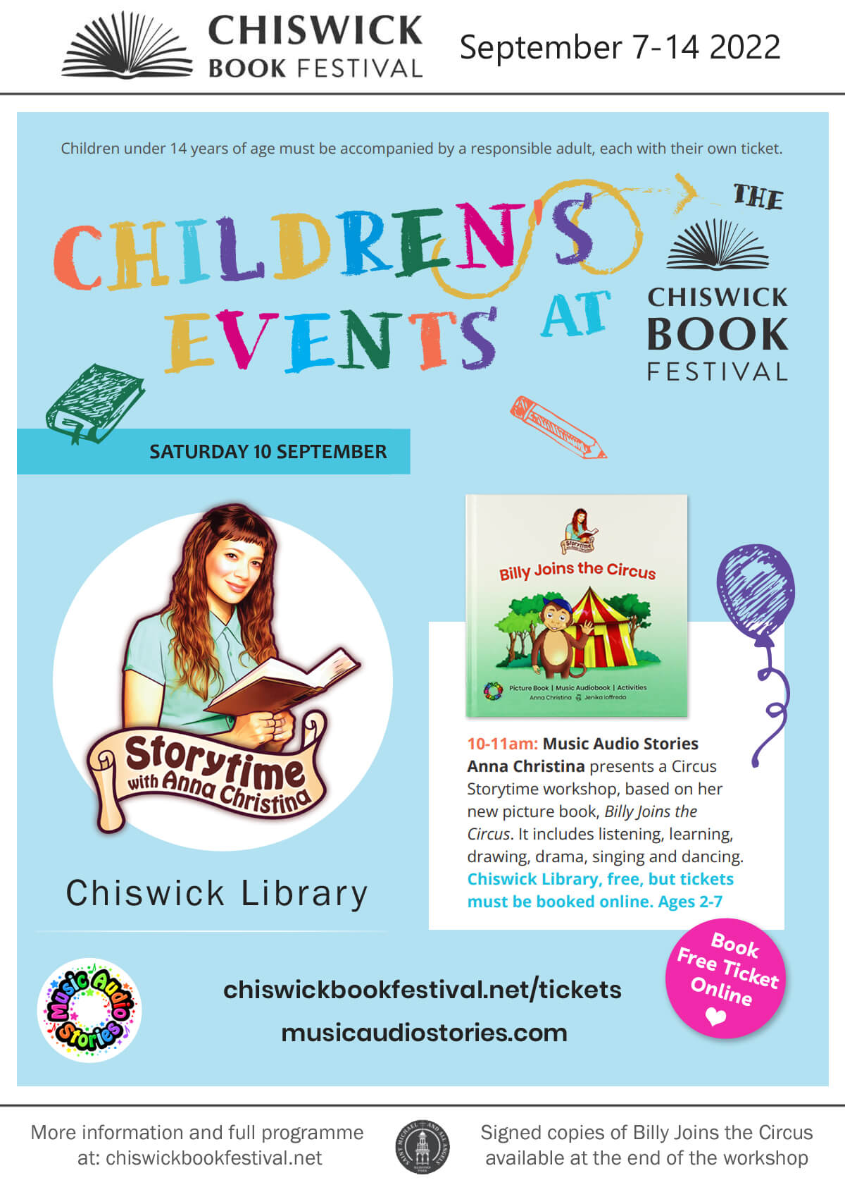 Billy Joins the Circus - Storytime and Book Signing with Anna Christina from Music Audio Stories at Chiswick Book Festival