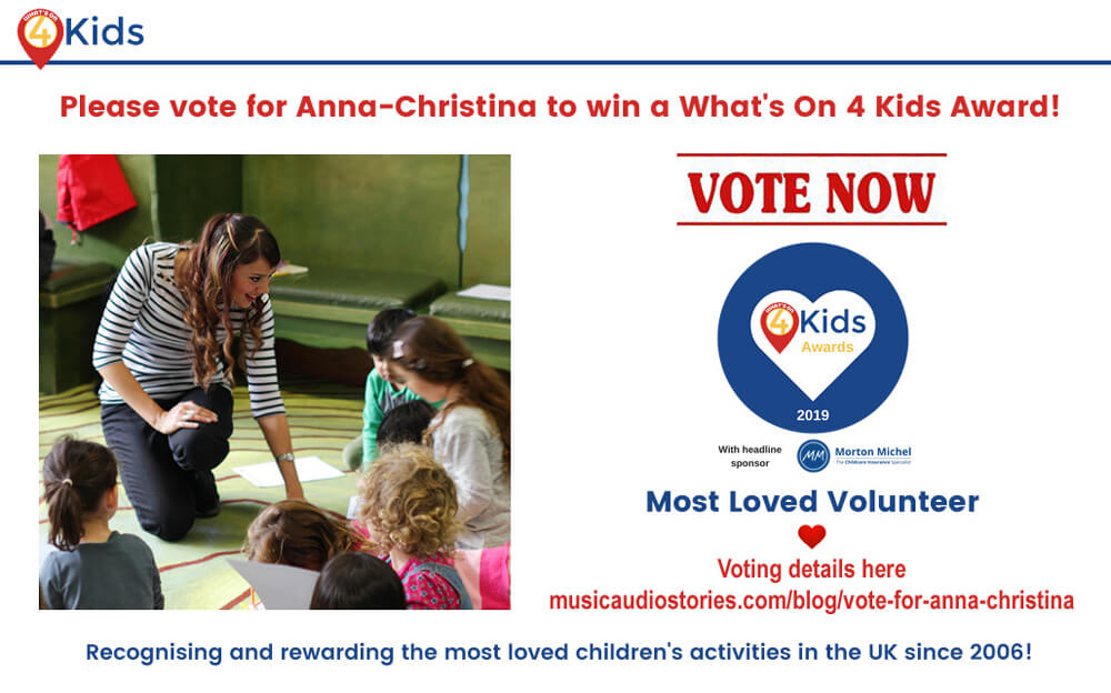 What's On 4 Kids Awards Vote Now - Music Audio Stories (Storytime with Anna Christina) - banner image